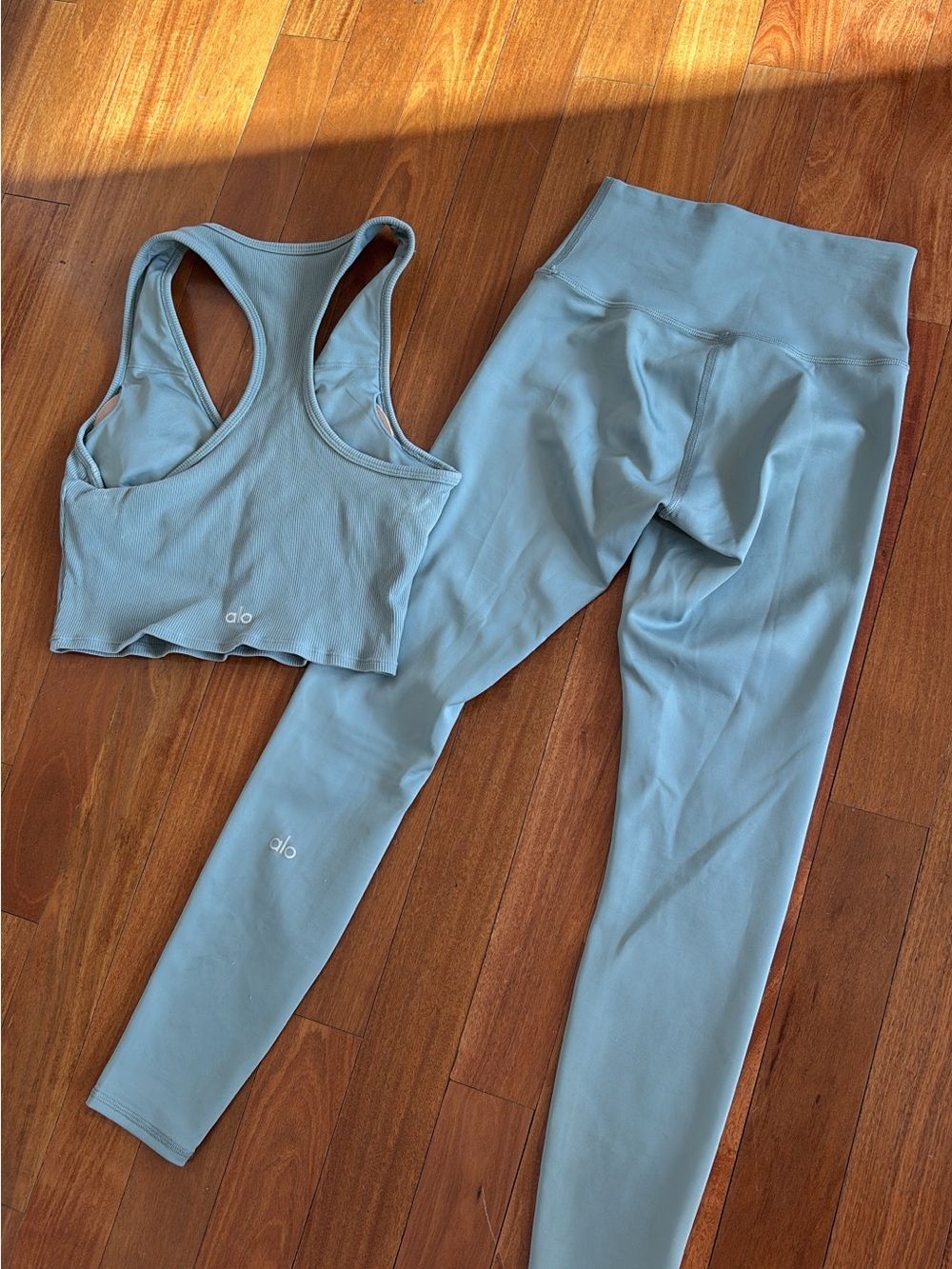 ALO Yoga High-Waist Leggings and tank in Dusty Sage